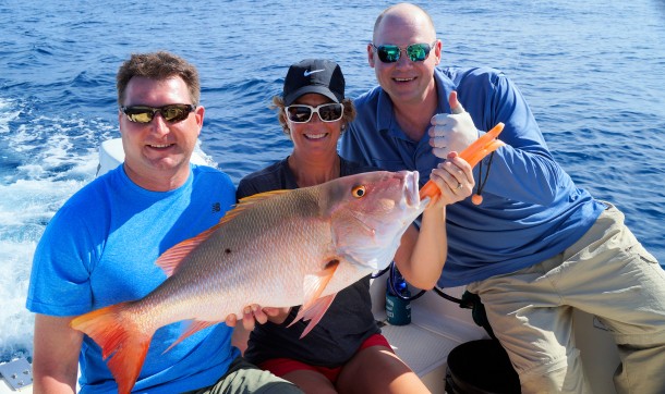 She backs it up with a giant mutton snapper that came home for dinner