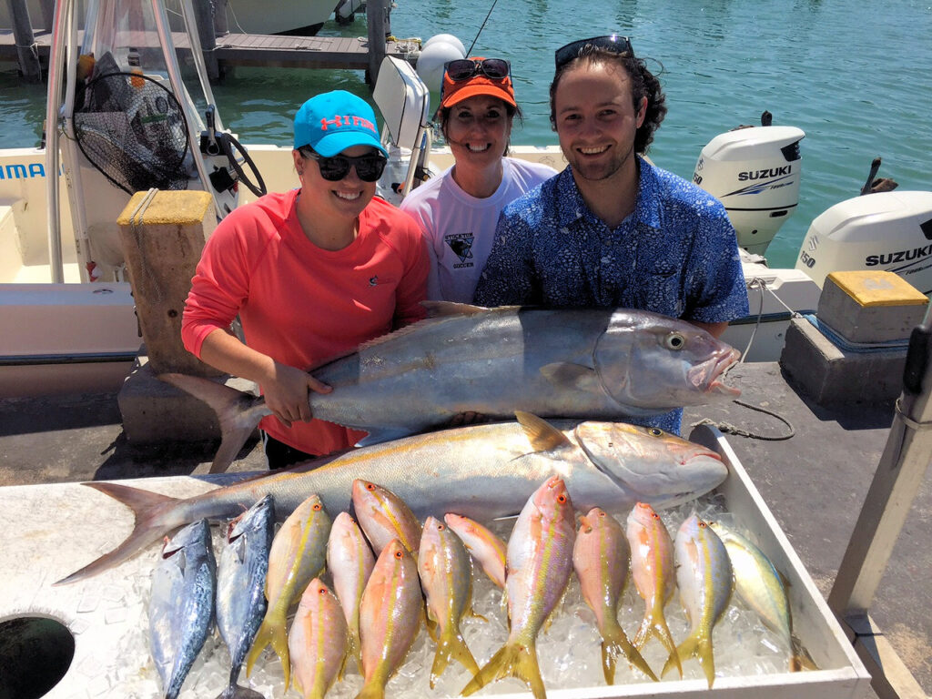 A nice reef catch of Yellowtail Snapper and large Amberjacks